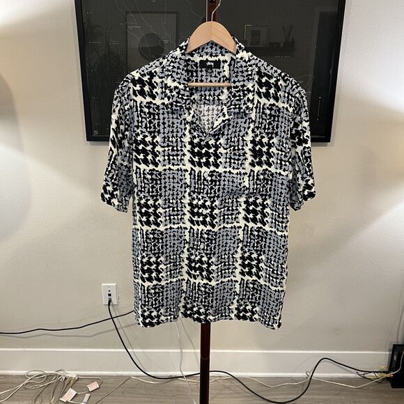 Stussy (Japan) - Hand Drawn Houndstooth SS Shirt (#1110150) -  Off White, Black - Picture 1 of 9